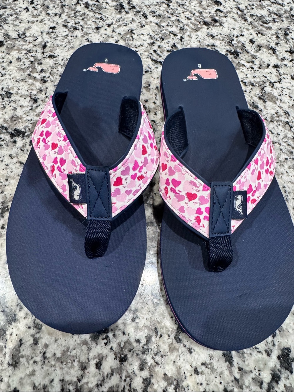 Vineyard Vines Navy Flip Flops with Pink Heart Strap